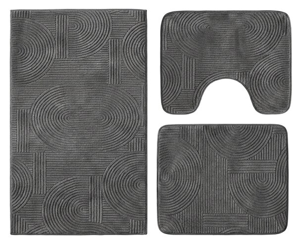 Set covoare baie antiderapante, 3 piese, design modern cu acolade