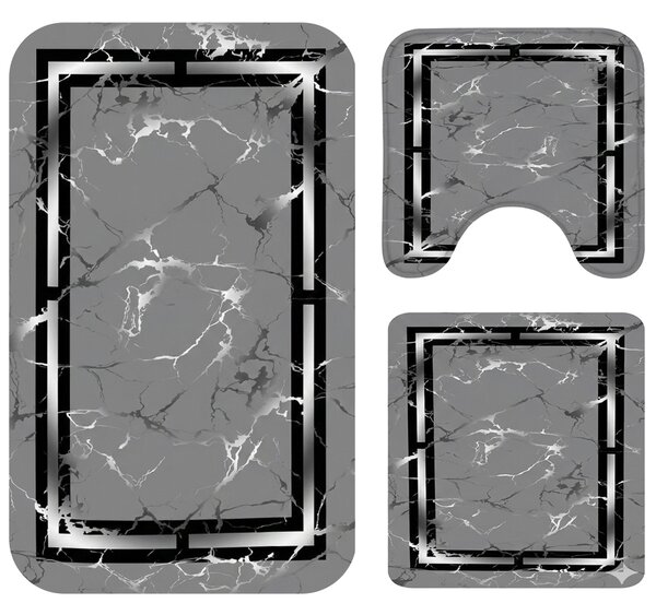 Set covoare baie antiderapante, 3 piese, design marmura moderna