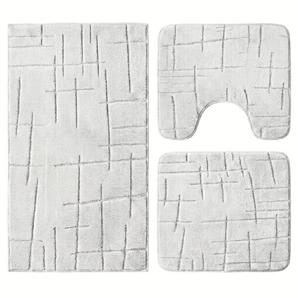 Set covoare baie antiderapante, 3 piese, design minimalist crestat