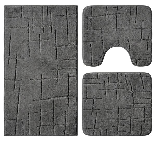 Set covoare baie antiderapante, 3 piese, design modern crestat