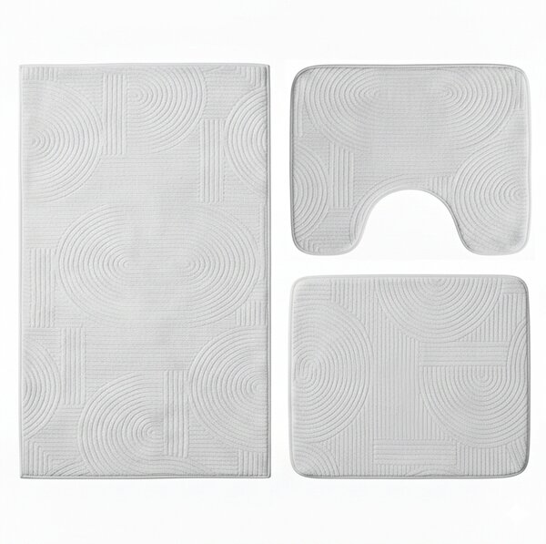 Set covoare baie antiderapante, 3 piese, design minimalist cu acolade