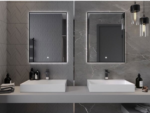 Mexen Erma, oglinda baie LED cu iluminare din spate si rama neagra 60x80 cm, 6000K, anti-aburire, 9814-060-080-611-70