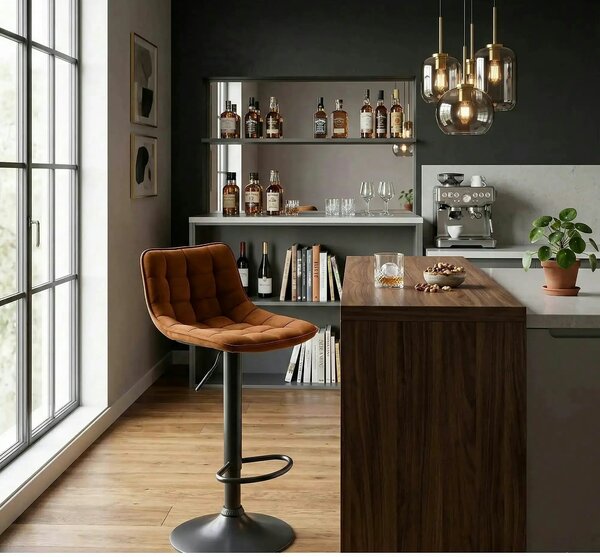 Scaun bar inalt H95, scortisoara - Bluvel 4215/negru, stofa catifelata