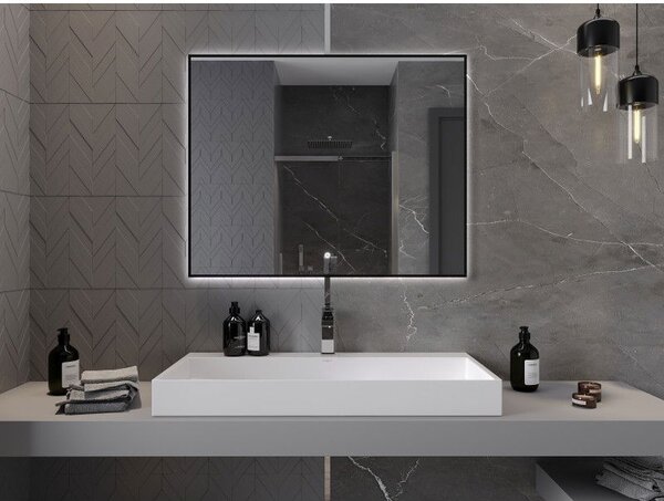 Mexen Erma, oglinda baie LED cu iluminare din spate si rama neagra 100x80 cm, 6000K, anti-aburire, 9814-100-080-611-70