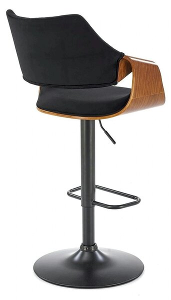 Scaun bar H124, negru/nuc, stofa catifelata/placaj/metal, 55x52x93/114