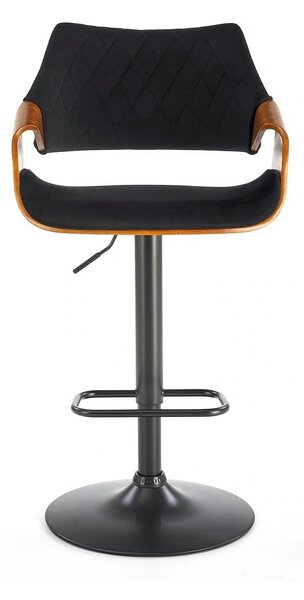 Scaun bar H124, negru/nuc, stofa catifelata/placaj/metal, 55x52x93/114
