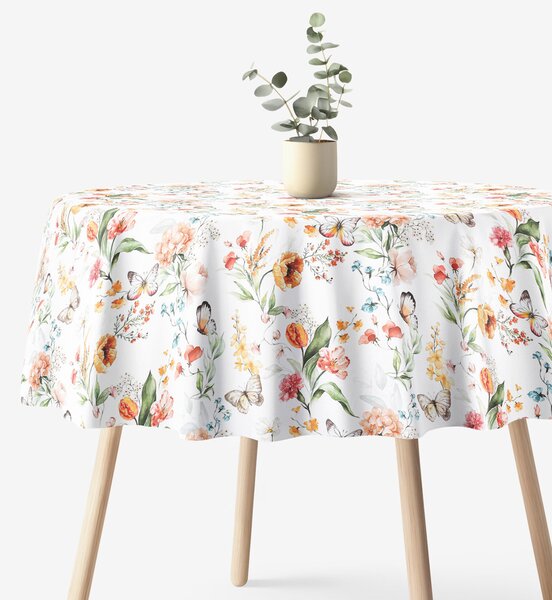 Goldea față de masă decorativă valencia - pajiște cu fluturi - rotundă Ø 130 cm