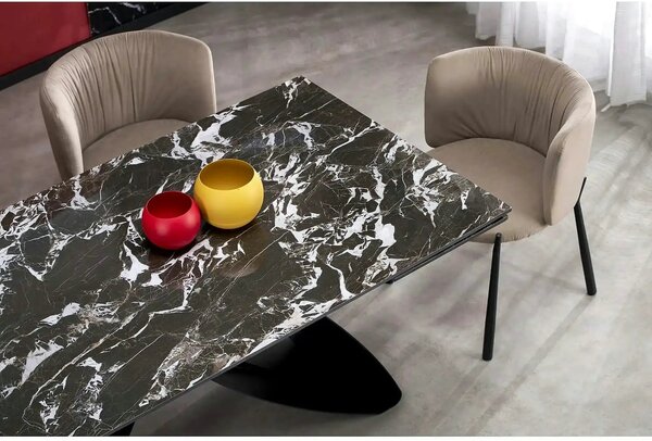 Masa extensibila HILARIO, negru, piatra sinterizata/metal, 180/260x90x