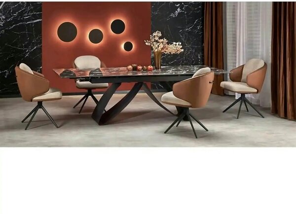 Masa extensibila HILARIO, negru, piatra sinterizata/metal, 180/260x90x