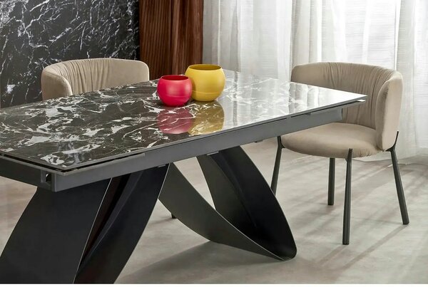 Masa extensibila HILARIO, negru, piatra sinterizata/metal, 180/260x90x