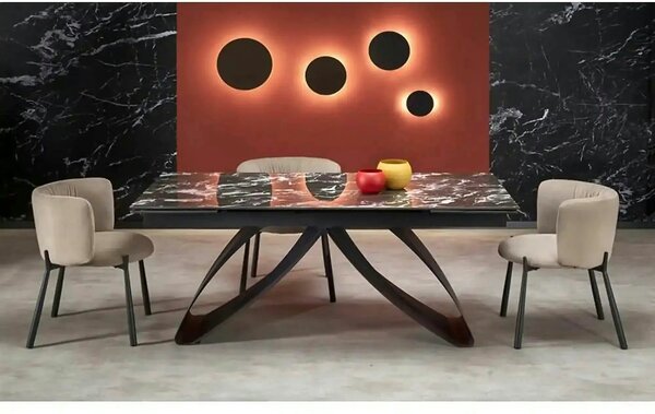 Masa extensibila HILARIO, negru, piatra sinterizata/metal, 180/260x90x