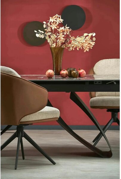Masa extensibila HILARIO, negru, piatra sinterizata/metal, 180/260x90x
