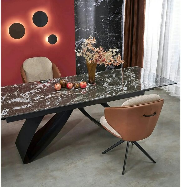 Masa extensibila HILARIO, negru, piatra sinterizata/metal, 180/260x90x