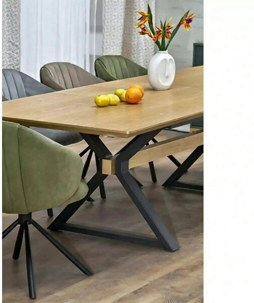 Masa extensibila HENRY, stejar/negru, furnir/metal, 180/300x100x75 cm