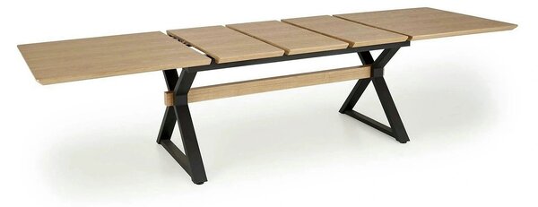 Masa extensibila HENRY, stejar/negru, furnir/metal, 180/300x100x75 cm