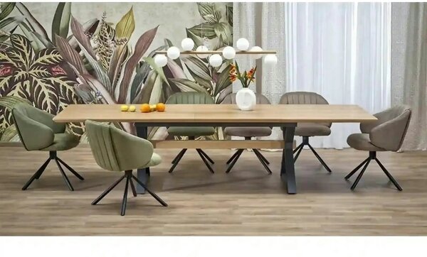 Masa extensibila HENRY, stejar/negru, furnir/metal, 180/300x100x75 cm
