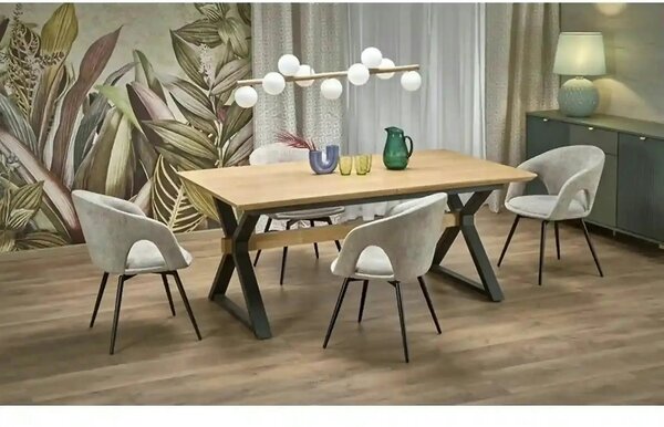 Masa extensibila HENRY, stejar/negru, furnir/metal, 180/300x100x75 cm