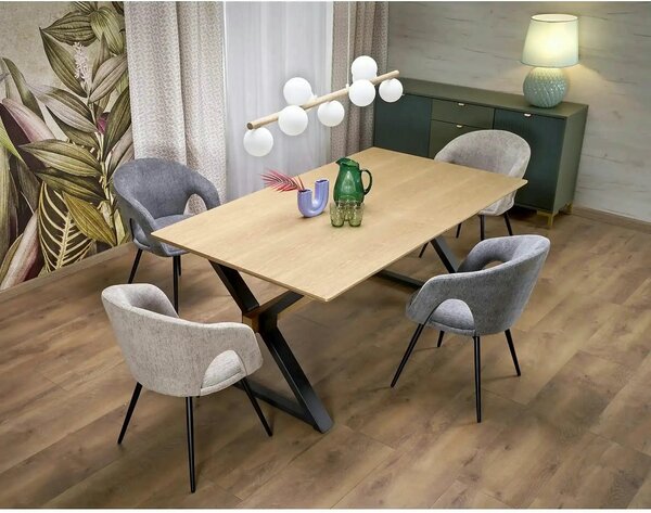 Masa extensibila HENRY, stejar/negru, furnir/metal, 180/300x100x75 cm