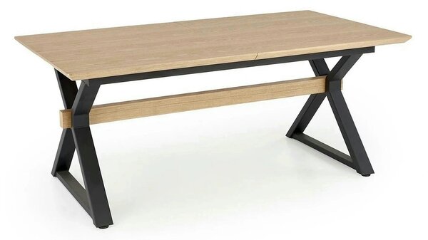 Masa extensibila HENRY, stejar/negru, furnir/metal, 180/300x100x75 cm