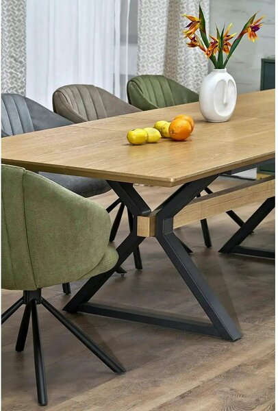 Masa extensibila HENRY, stejar/negru, furnir/metal, 180/300x100x75 cm