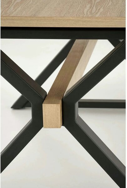 Masa extensibila HENRY, stejar/negru, furnir/metal, 180/300x100x75 cm