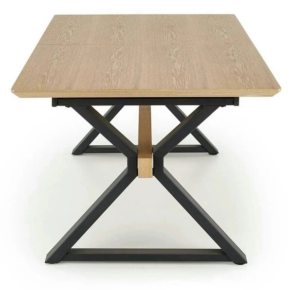 Masa extensibila HENRY, stejar/negru, furnir/metal, 180/300x100x75 cm