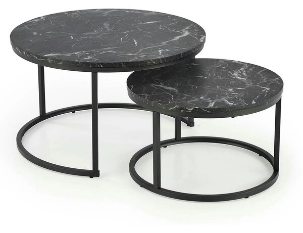 Set 2 masute cafea JAVA, negru cu efect de marmura/negru