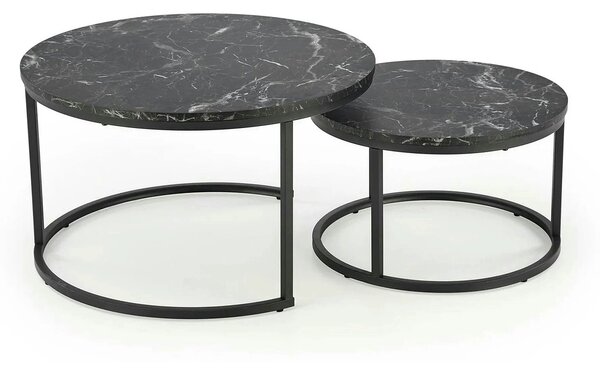 Set 2 masute cafea JAVA, negru cu efect de marmura/negru