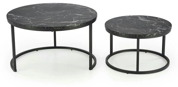 Set 2 masute cafea JAVA, negru cu efect de marmura/negru