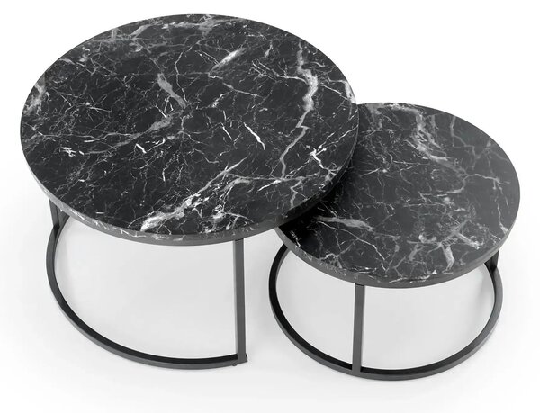 Set 2 masute cafea JAVA, negru cu efect de marmura/negru