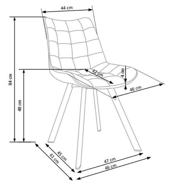 Scaun tapitat stofa K332, caramiziu/negru, catifea/metal, 46x61x84 cm