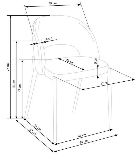 Scaun K373, galben/negru, stofa clasica/metal, 51x57x77 cm