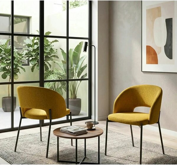 Scaun K373, galben/negru, stofa clasica/metal, 51x57x77 cm