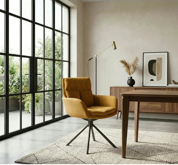 Scaun pentru living rotativ K495, galben/negru, stofa clasica/metal, 6
