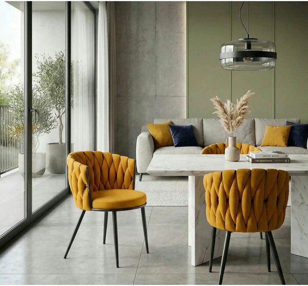 Scaun K516, galben/negru, stofa clasica/metal, 57x60x79 cm