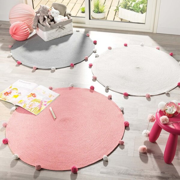 Covor gri deschis rotund ø 90 cm Pompomparty – douceur d'intérieur