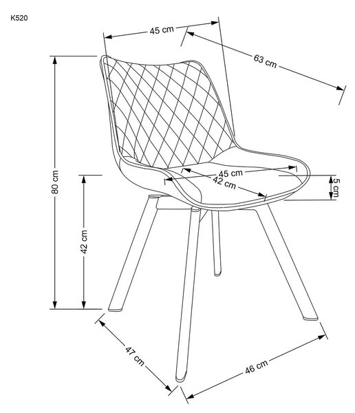 Scaun rotativ K520, caramiziu/negru, stofa catifelata/metal, 45x63x80