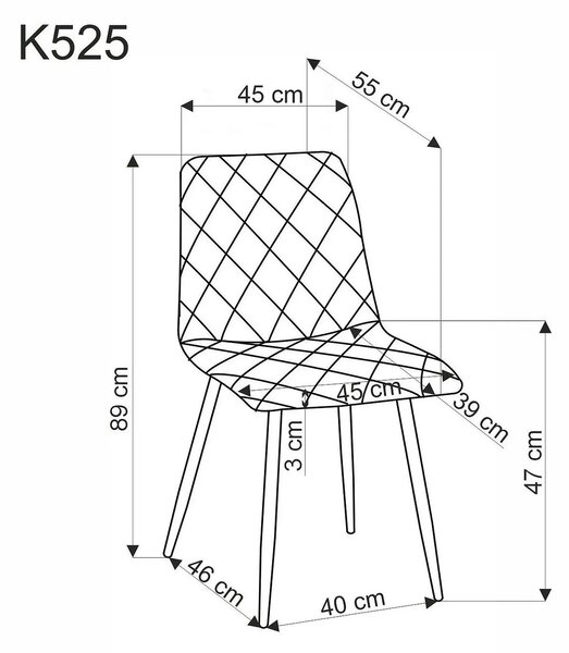 Scaun K525, gri/negru, stofa catifelata/metal, 45x55x89 cm