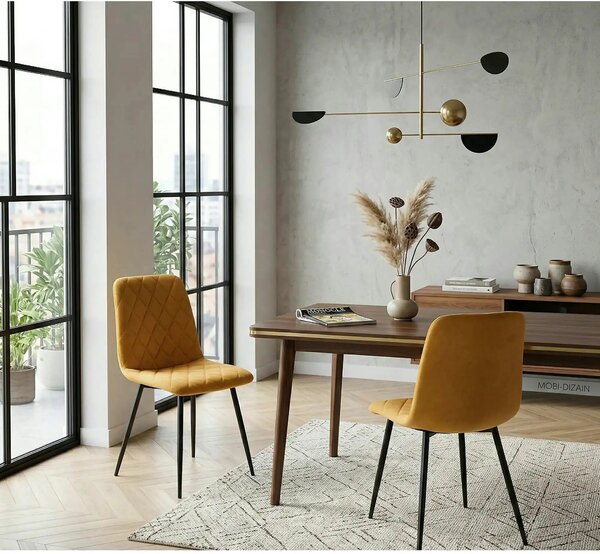 Scaun K525, galben/negru, stofa catifelata/metal, 45x55x89 cm