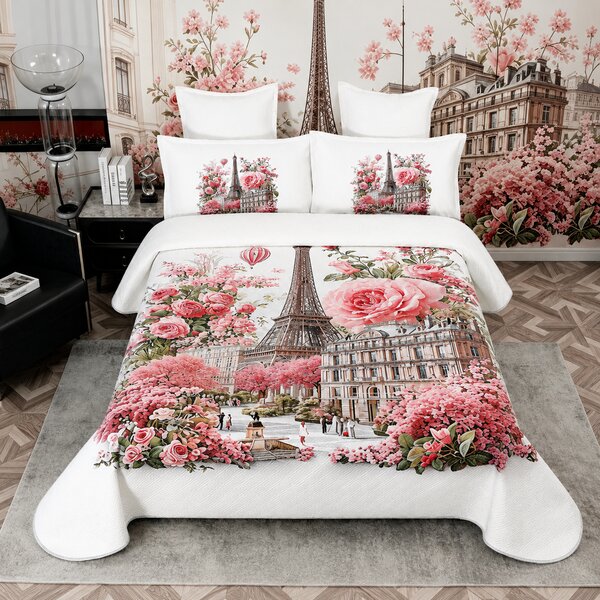Cuvertura bumbac, 5 piese, pat 2 persoane, 230x250 cm, CB059, model Paris