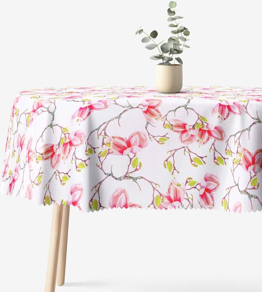 Goldea față de masă teflonată - magnolii roz - ovală 140 x 180 cm