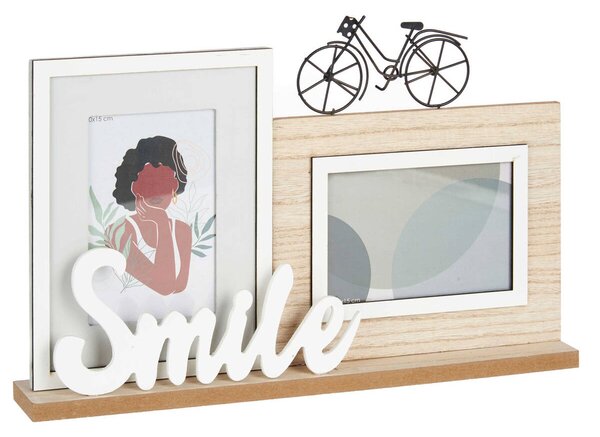 Cadru foto pentru 2 fotografii, cu inscriptie si bicicleta decorativa