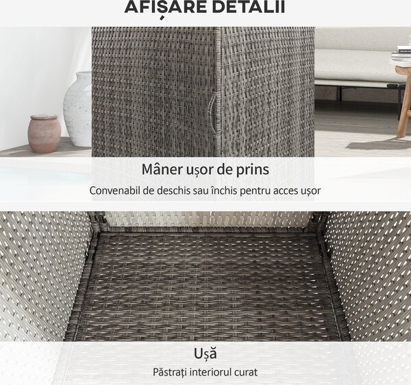 Outsunny Dulap de Depozitare din Ratan PE cu Usa pentru Exterior, Dulap de Depozitare Accesorii Independent Impermeabil, Gri | Aosom Romania