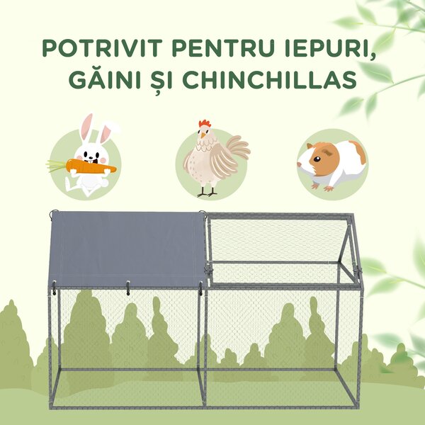 PawHut Cusca pentru Animale Mici, Tarc Exterior cu Acoperiș, Tarusi de Pământ, 2x1m, Verde | Aosom Romania