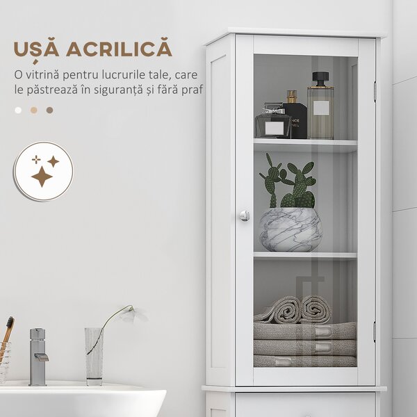 Kleankin Dulap Depozitare Multifuncțional cu Uși și Rafturi pentru Baie Bucătărie Birou Alb | Aosom Romania