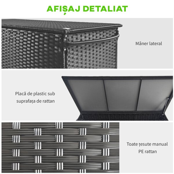 Outsunny Cutie de Depozitare pentru Exterior cu Roți, Bară Pneumatică de Ridicare și Mâner Lateral, 121x57x67 cm, Negru | Aosom Romania