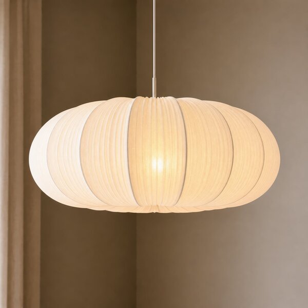 Lindby Lampă suspendată Marielle, Ø 55 cm, albă, din material textil, 3x E27, reglabil, Alb, Camera de zi / sufragerie, Țesătură / Textil, Scandinavă