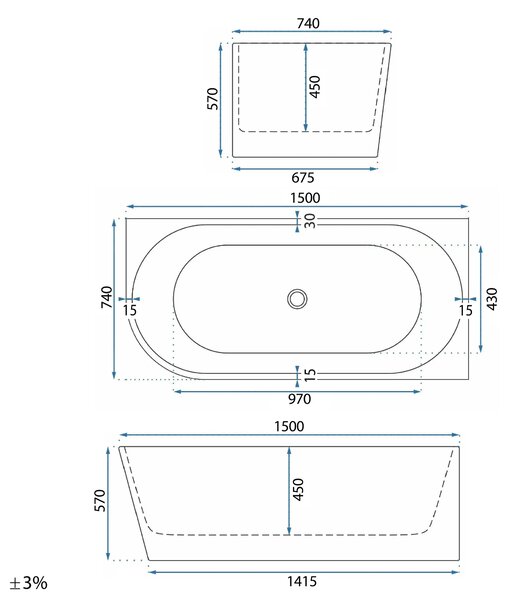 Cadă de baie acrilică de colț Rea Bellanto Slim, 150 cm, dreapta, capac de scurgere alb, REA-W0583