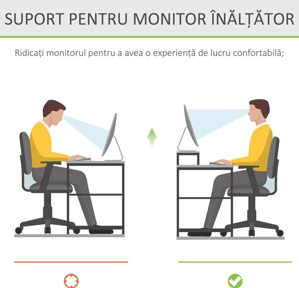 HOMCOM Suport pentru Monitor cu Spațiu pentru Mouse și Tastatură și Raft de Depozitare, 49x25,5x11,5 cm, Natural | Aosom Romania