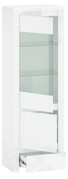 Vitrina living moderna LINGO, alb lucios, PAL laminat, 68x42x202 cm
